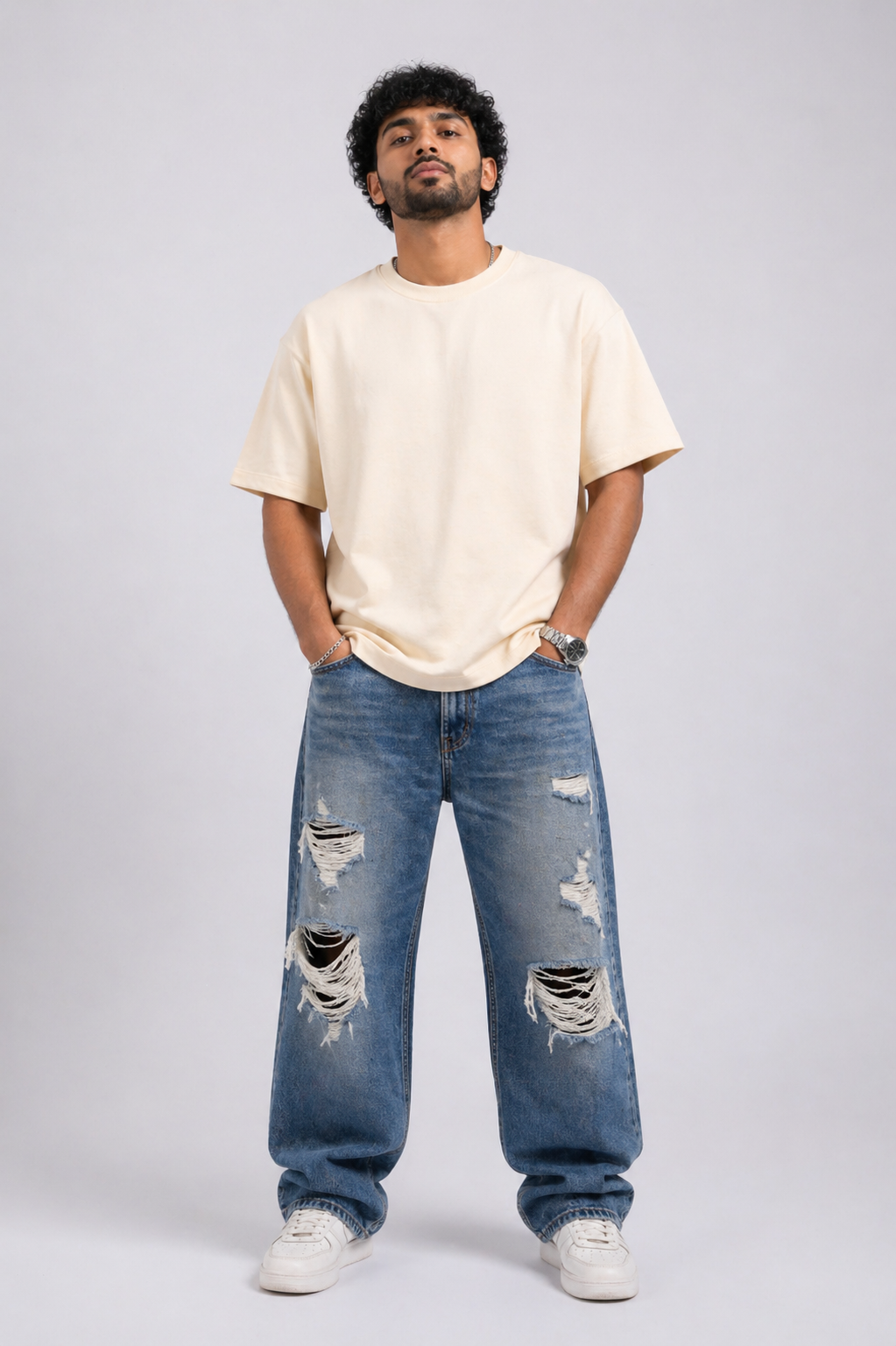 Cream Solid T-Shirt