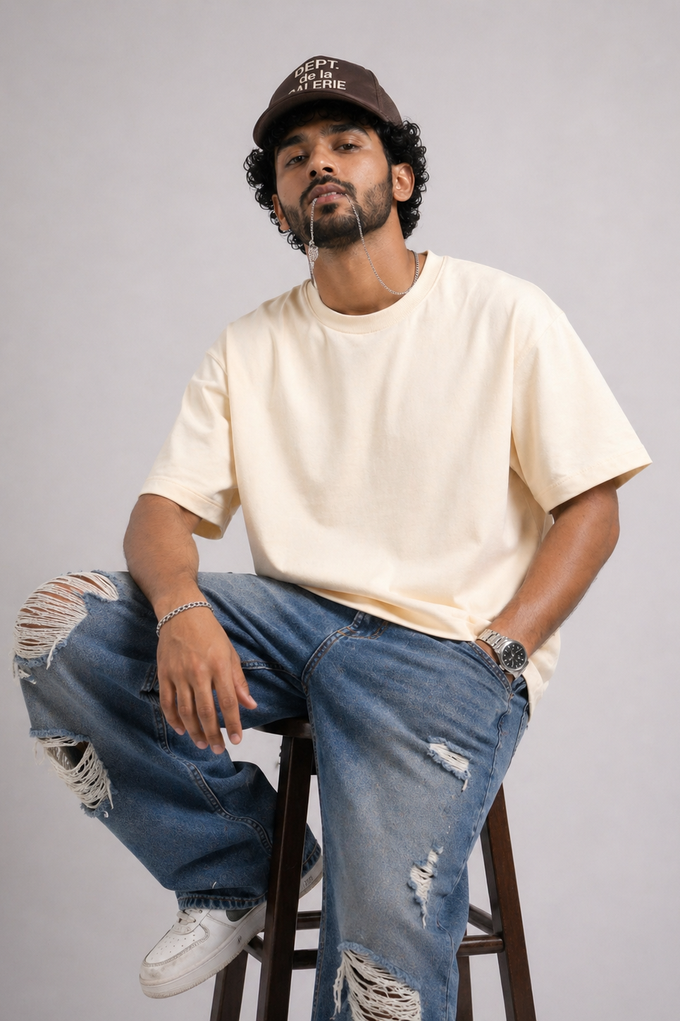 Cream Solid T-Shirt